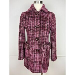 Banana Republic Wool Mohair Coat Size S 2005 Tweed Maroon Collared Big Button